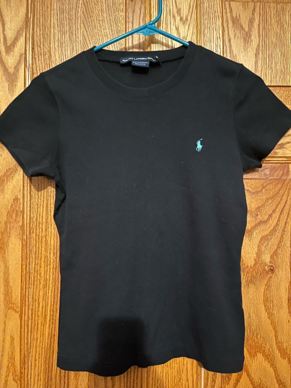 Ralph Lauren Black Crewneck Tee with Teal Accent